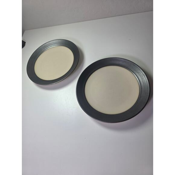 Set of 2- BISTRO CREAM by Sango Dark Gray Edge Glossy Cream 8" Salad Plate - Picture 4 of 7